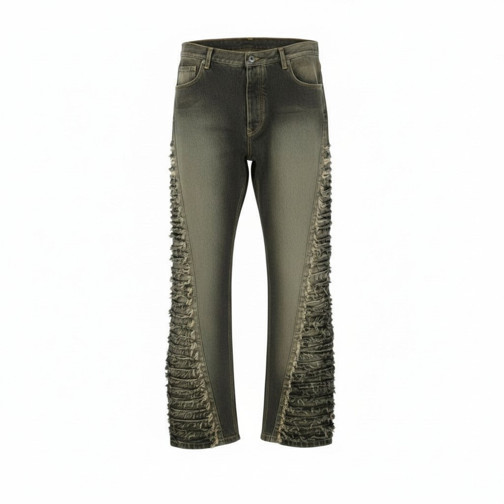 OFF-WHITE Men Jeans W34 Black Distress Faded Button Fly Regular Fit AW25