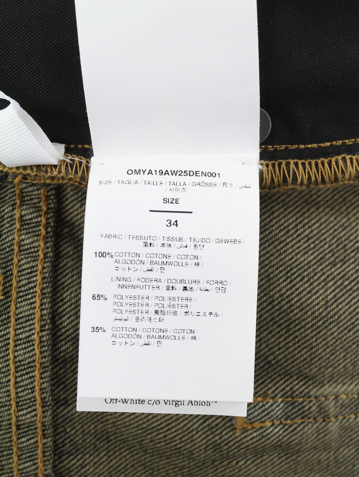 OFF-WHITE Men Jeans W34 Black Distress Faded Button Fly Regular Fit AW25