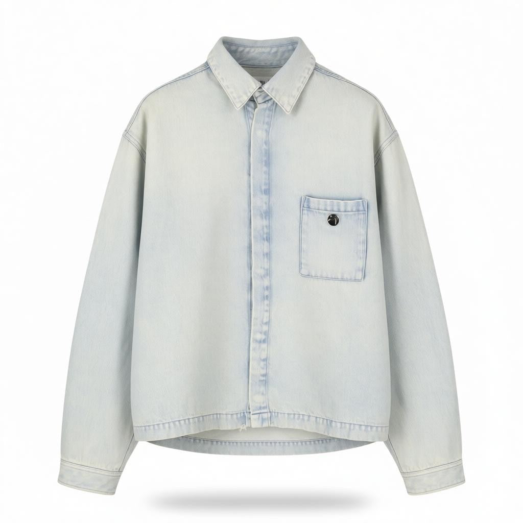 AMBUSH Men Jacket M Light Blue Faded Washed Spread Neck Patch Pocket Denim