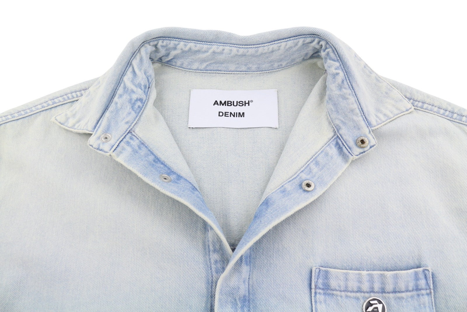 AMBUSH Men Jacket M Light Blue Faded Washed Spread Neck Patch Pocket Denim