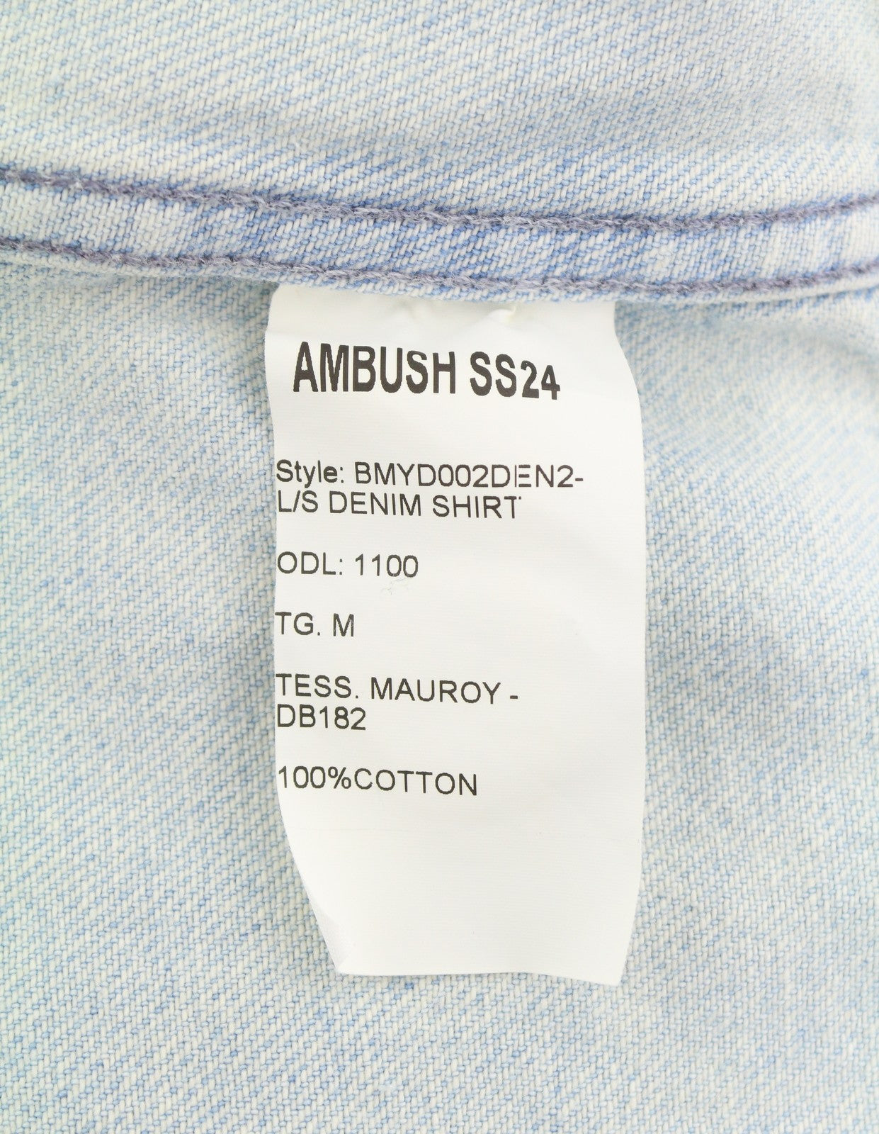 AMBUSH Men Jacket M Light Blue Faded Washed Spread Neck Patch Pocket Denim