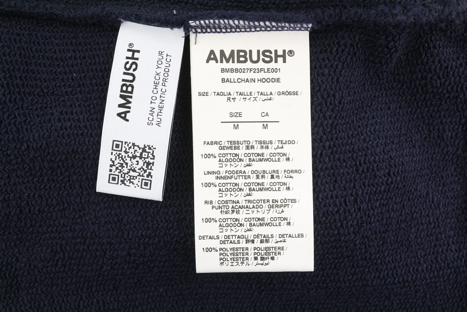 AMBUSH Ballchain Navy Men Hoodie M Faded Kangaroo Pocket Embroidered RRP1235