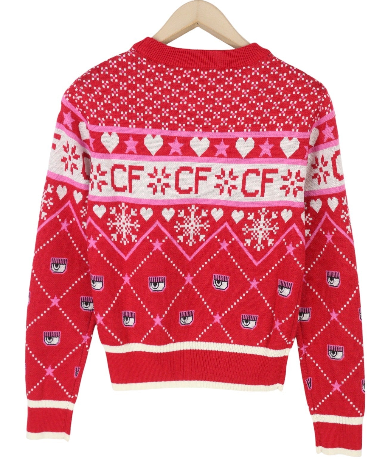 CHIARA FERRAGNI Norway Women Jumper S Red Wool Blend Tight-Knit Christmas Print