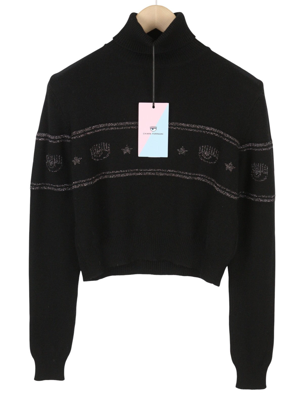 CHIARA FERRAGNI Maxilogo Lurex Women Jumper M Black Wool Cashmere Blend RRP220