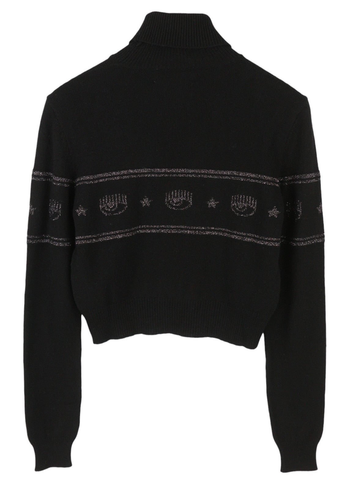 CHIARA FERRAGNI Maxilogo Lurex Women Jumper M Black Wool Cashmere Blend RRP220