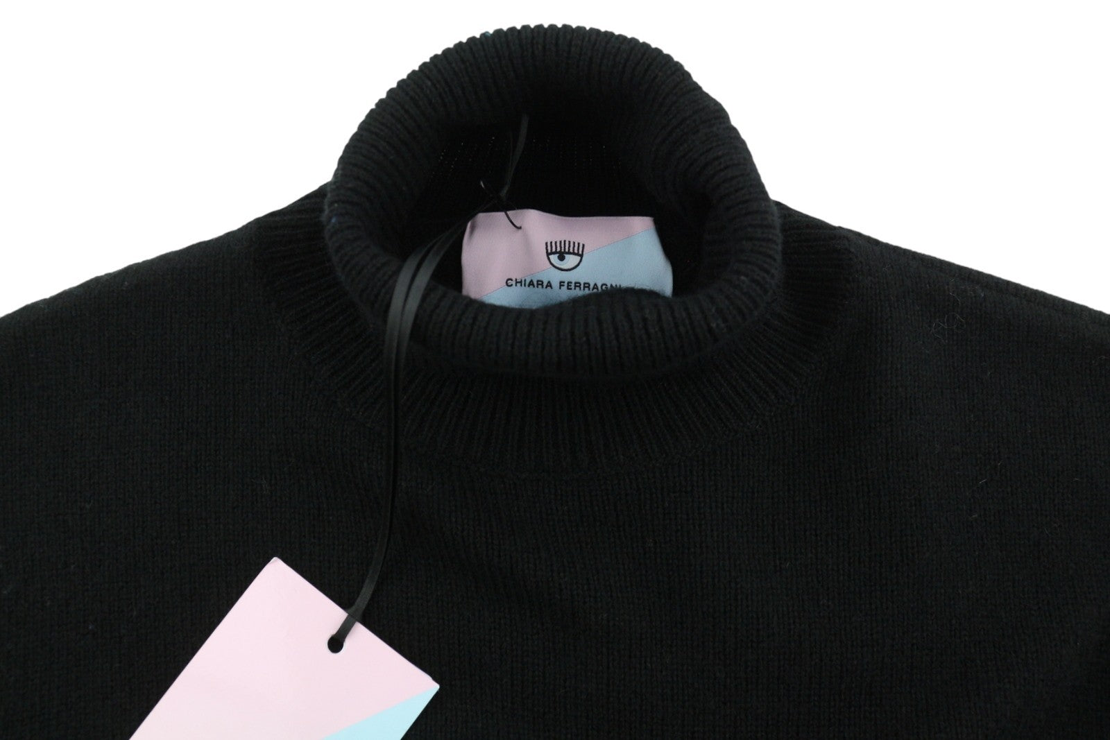 CHIARA FERRAGNI Maxilogo Lurex Women Jumper M Black Wool Cashmere Blend RRP220