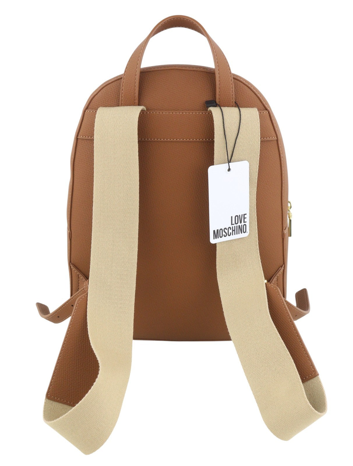 LOVE MOSCHINO Zaino PU Cammello Women Bag OS Brown Logo Zipped Backpack RRP232