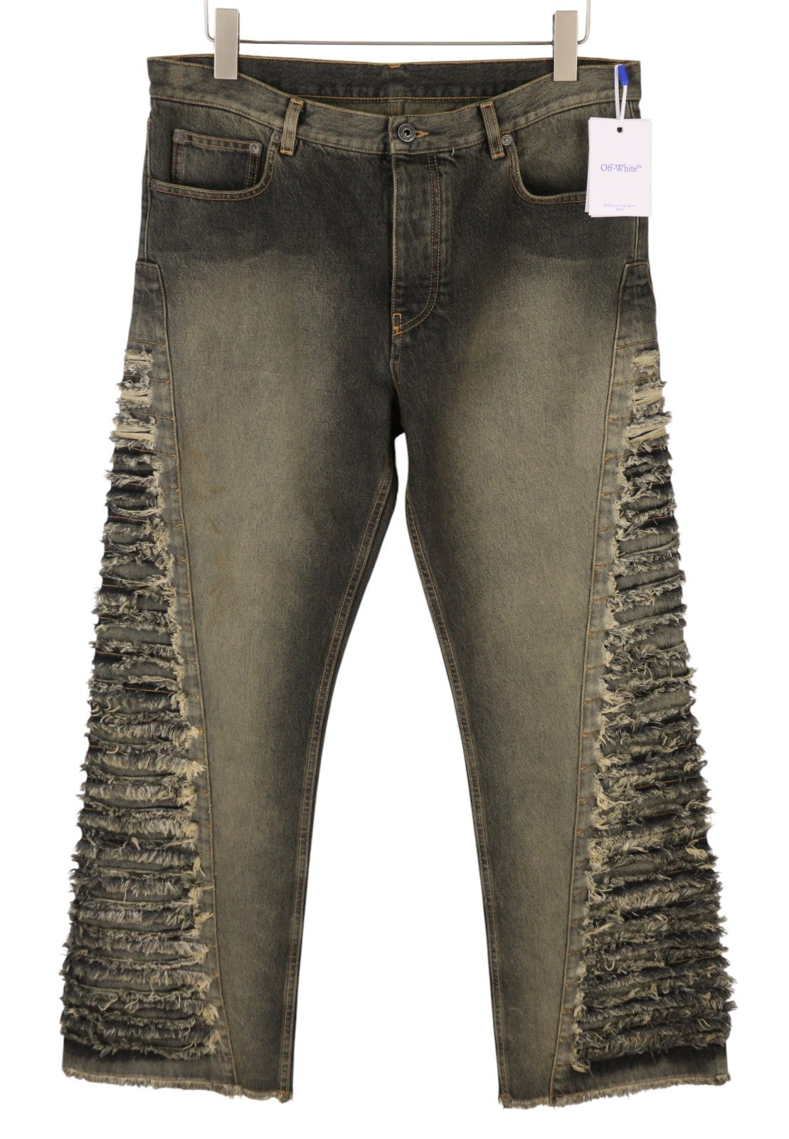 OFF-WHITE Men Jeans W32 Black Distress Faded Button Fly Regular Fit AW25