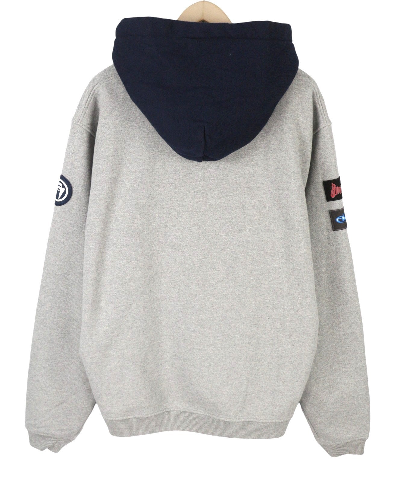 AMBUSH Logo-Patchwork Cotton Men Hoodie L Grey Melange Kangaroo Pocket RRP845