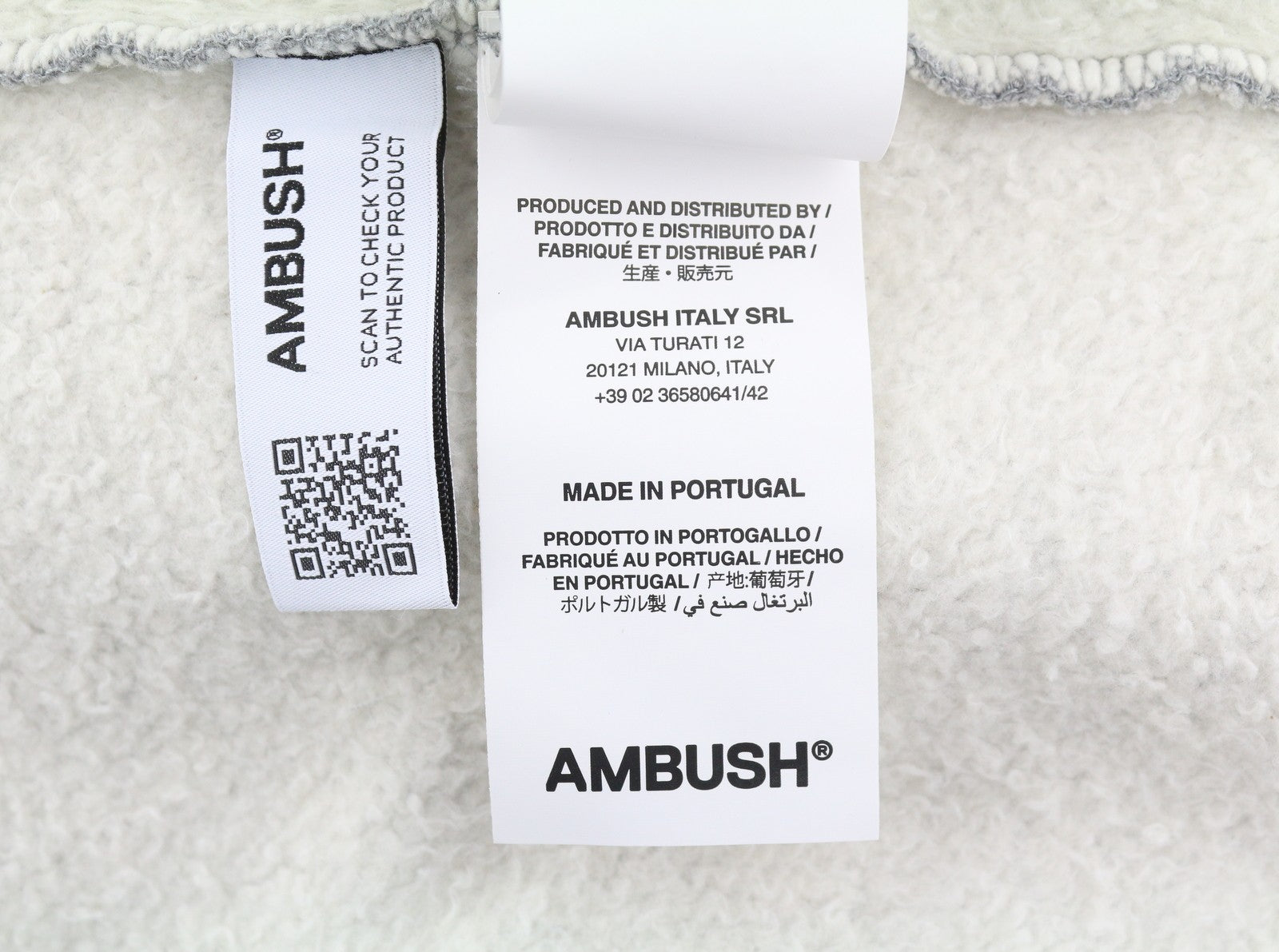 AMBUSH Logo-Patchwork Cotton Men Hoodie L Grey Melange Kangaroo Pocket RRP845