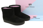 CHIARA FERRAGNI Ankle Eyelike Black Suede Women Boots EU38 Fleece Inside RRP275