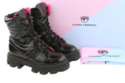 CHIARA FERRAGNI Vegan Abraded Leather Women Boots EU38 Black Chunky Sole RRP322