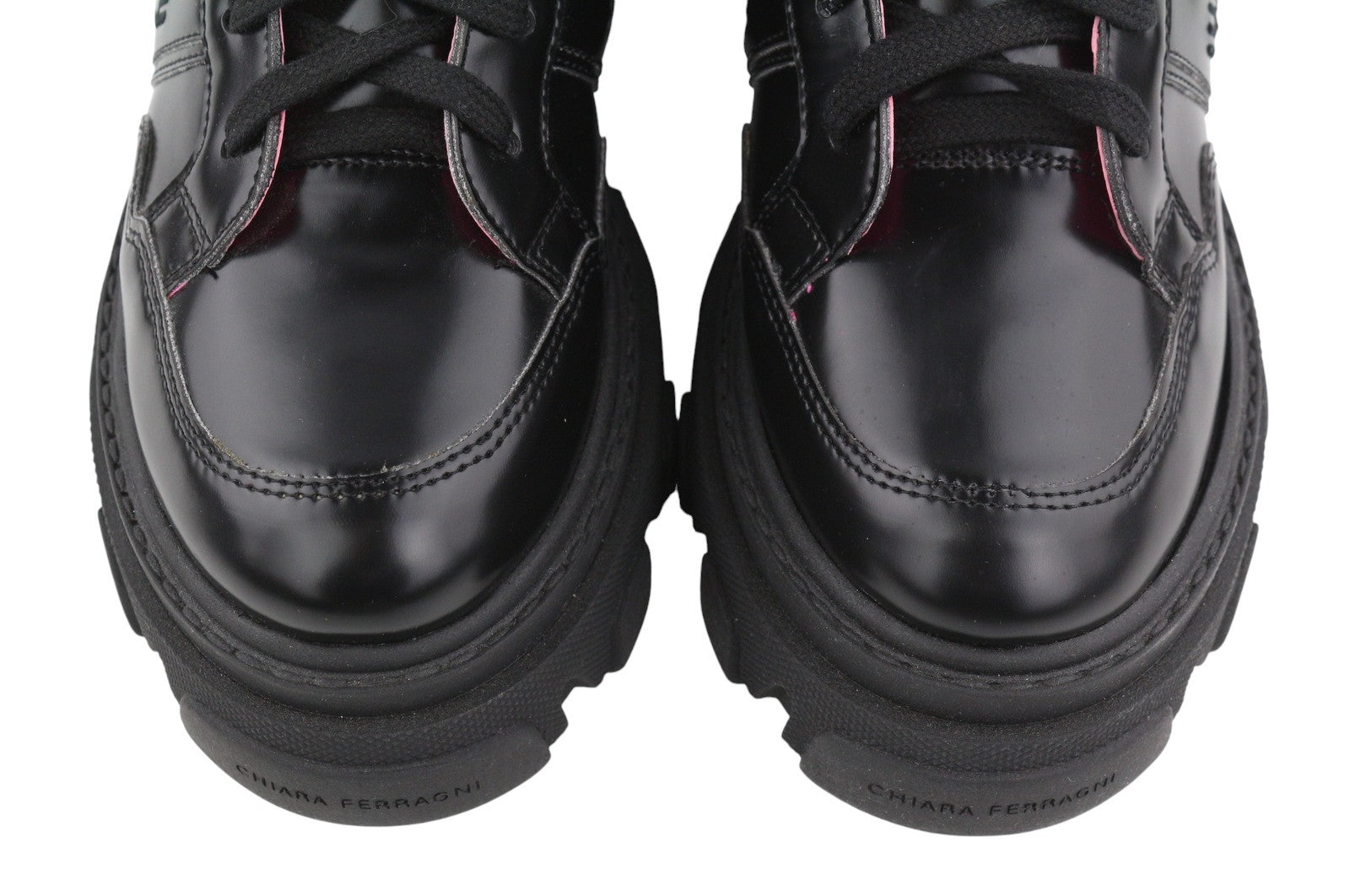 CHIARA FERRAGNI Vegan Abraded Leather Women Boots EU38 Black Chunky Sole RRP322