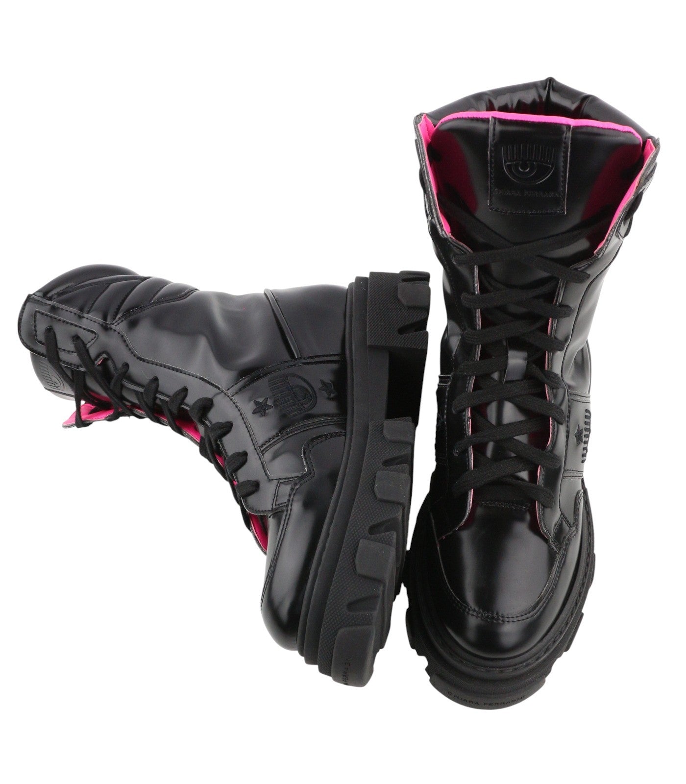 CHIARA FERRAGNI Vegan Abraded Leather Women Boots EU38 Black Chunky Sole RRP322