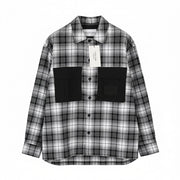 CALVIN KLEIN Men Shirt XL Flannel Plaid Patch Pockets Spread Neck Logo Casual