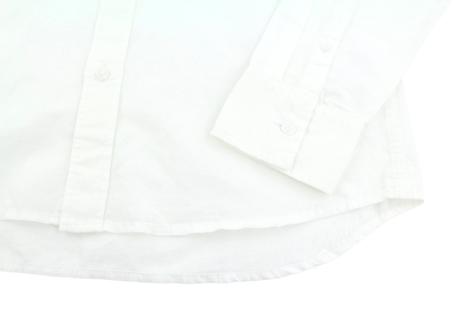CALVIN KLEIN Men Shirt M White Linen Blend Spread Neck Button-Up Patch Pocket