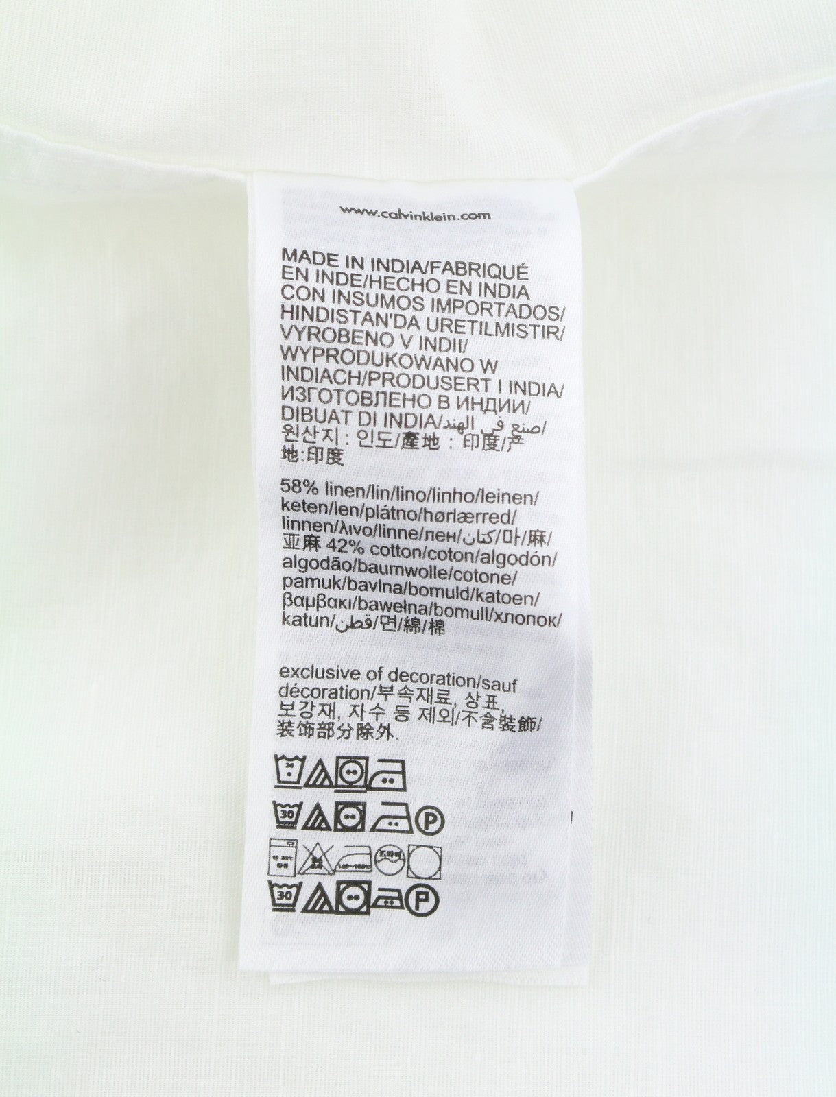 CALVIN KLEIN Men Shirt M White Linen Blend Spread Neck Button-Up Patch Pocket