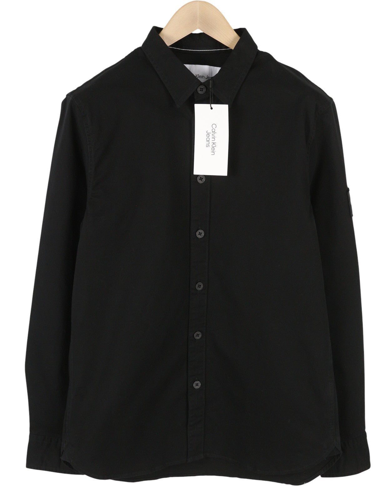 CALVIN KLEIN Men Shirt L Black Regular Fit Spread Neck Button-Up Dark Casual