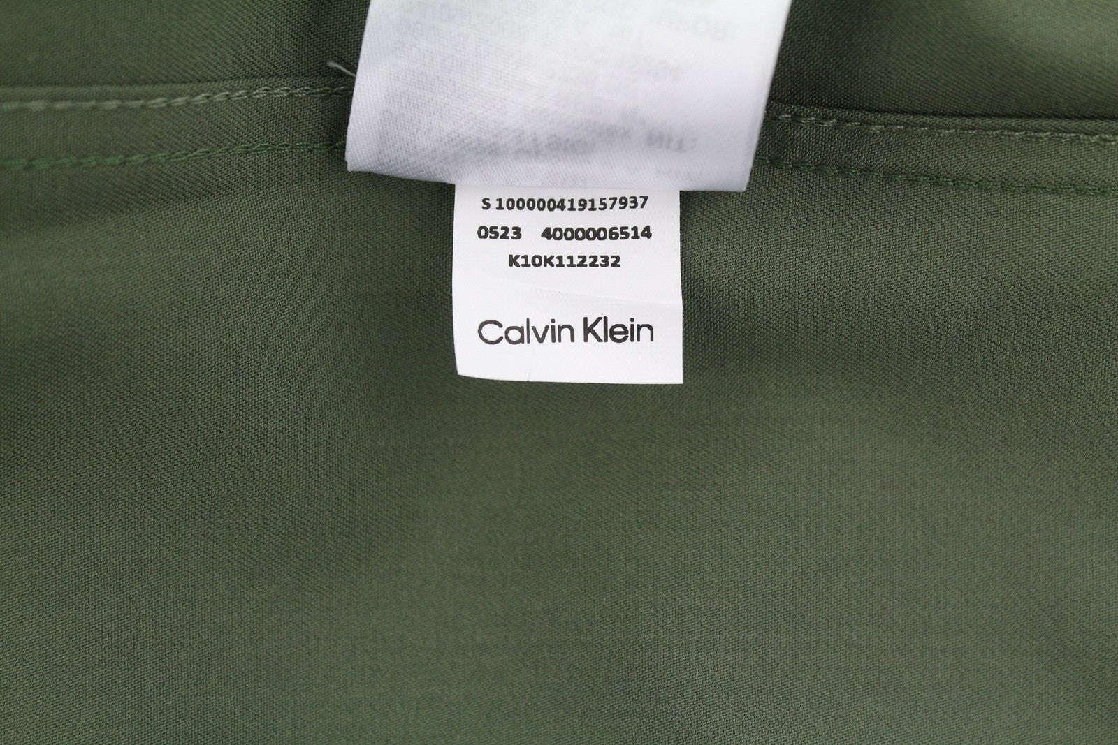 CALVIN KLEIN Minimal Twill Tail Men Shirt M Green Spread Patch Pocket Overshirt