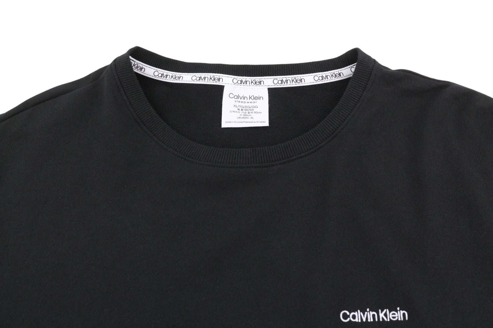 CALVIN KLEIN Men Sweatshirt XL Black Crew Embroidered Logo Sleepwear Pullover