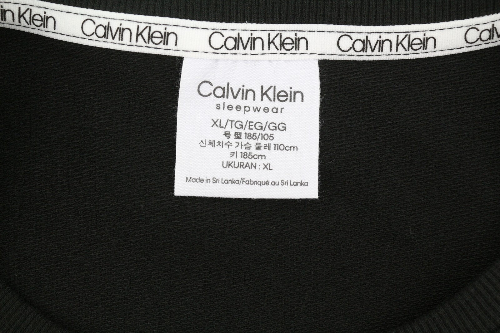 CALVIN KLEIN Men Sweatshirt XL Black Crew Embroidered Logo Sleepwear Pullover