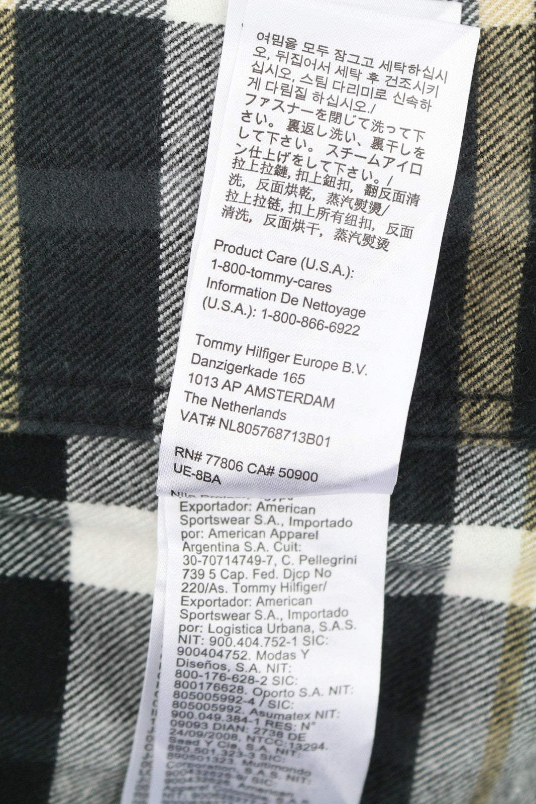 TOMMY HILFIGER Men Shirt M Flannel Plaid Classic Fit Spread Neck Button-Up Logo