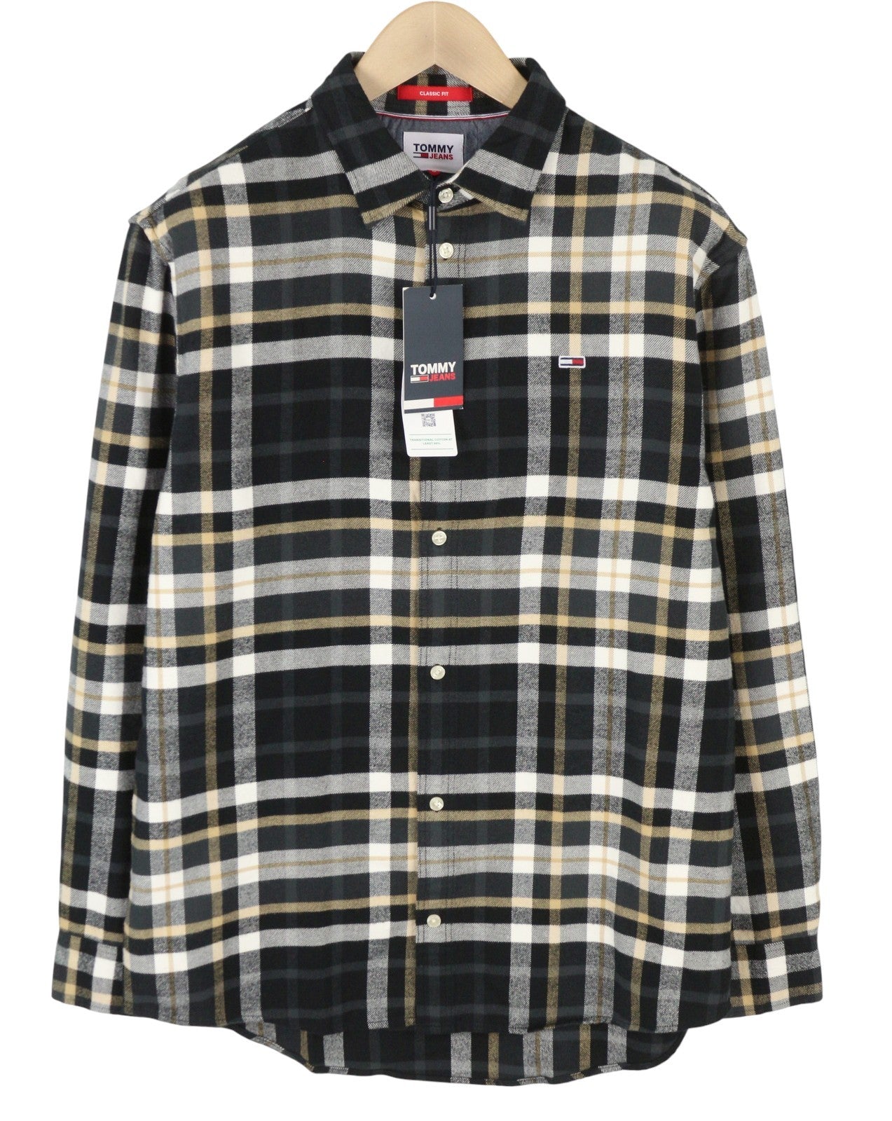 TOMMY HILFIGER Men Shirt M Flannel Plaid Classic Fit Spread Neck Button-Up Logo