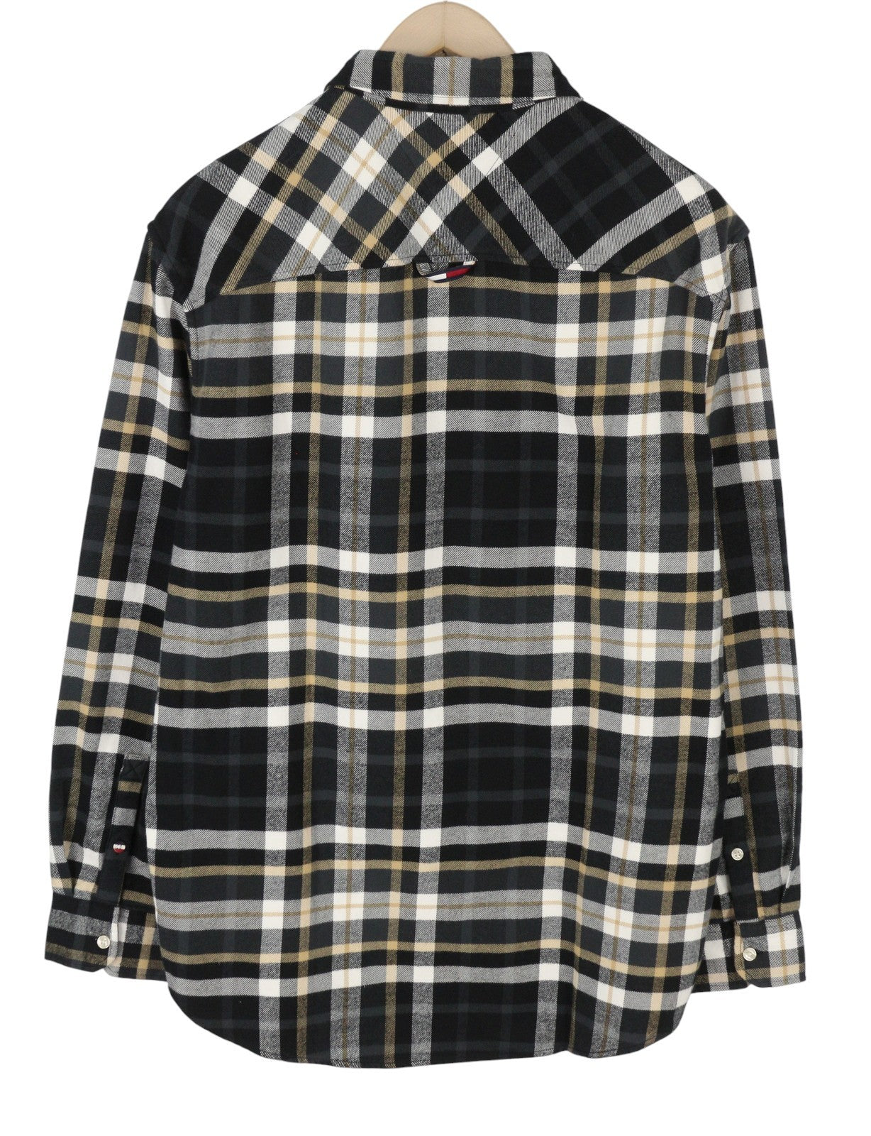 TOMMY HILFIGER Men Shirt M Flannel Plaid Classic Fit Spread Neck Button-Up Logo