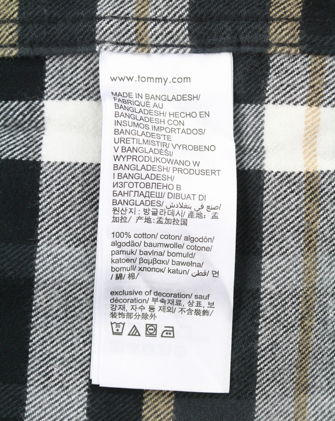 TOMMY HILFIGER Men Shirt M Flannel Plaid Classic Fit Spread Neck Button-Up Logo