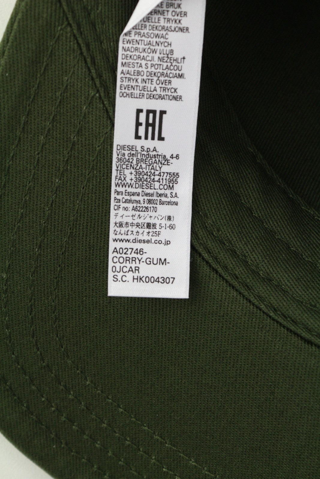 DIESEL Corry-Gum Men's Cap One Size Green Cotton Logo Casual All Seasons