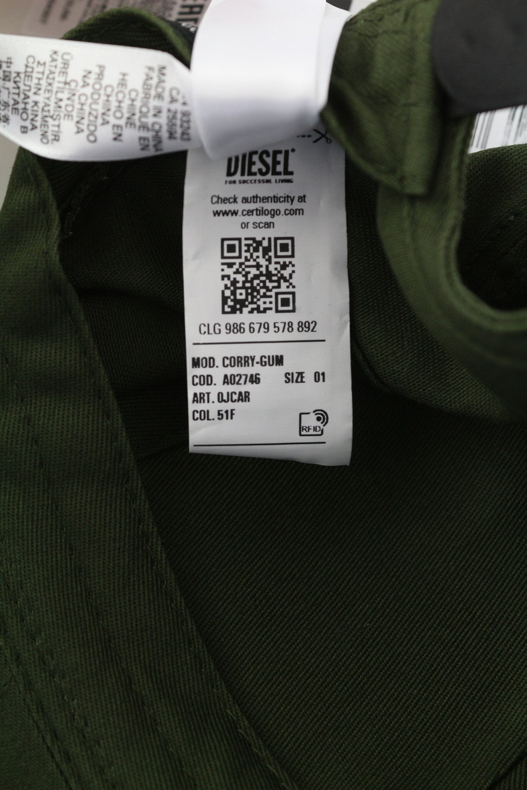 DIESEL Corry-Gum Men's Cap One Size Green Cotton Logo Casual All Seasons