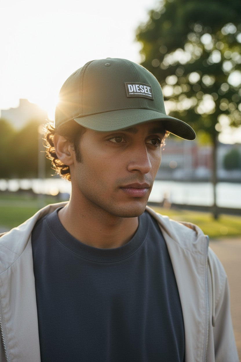 DIESEL Corry-Gum Men's Cap One Size Green Cotton Logo Casual All Seasons