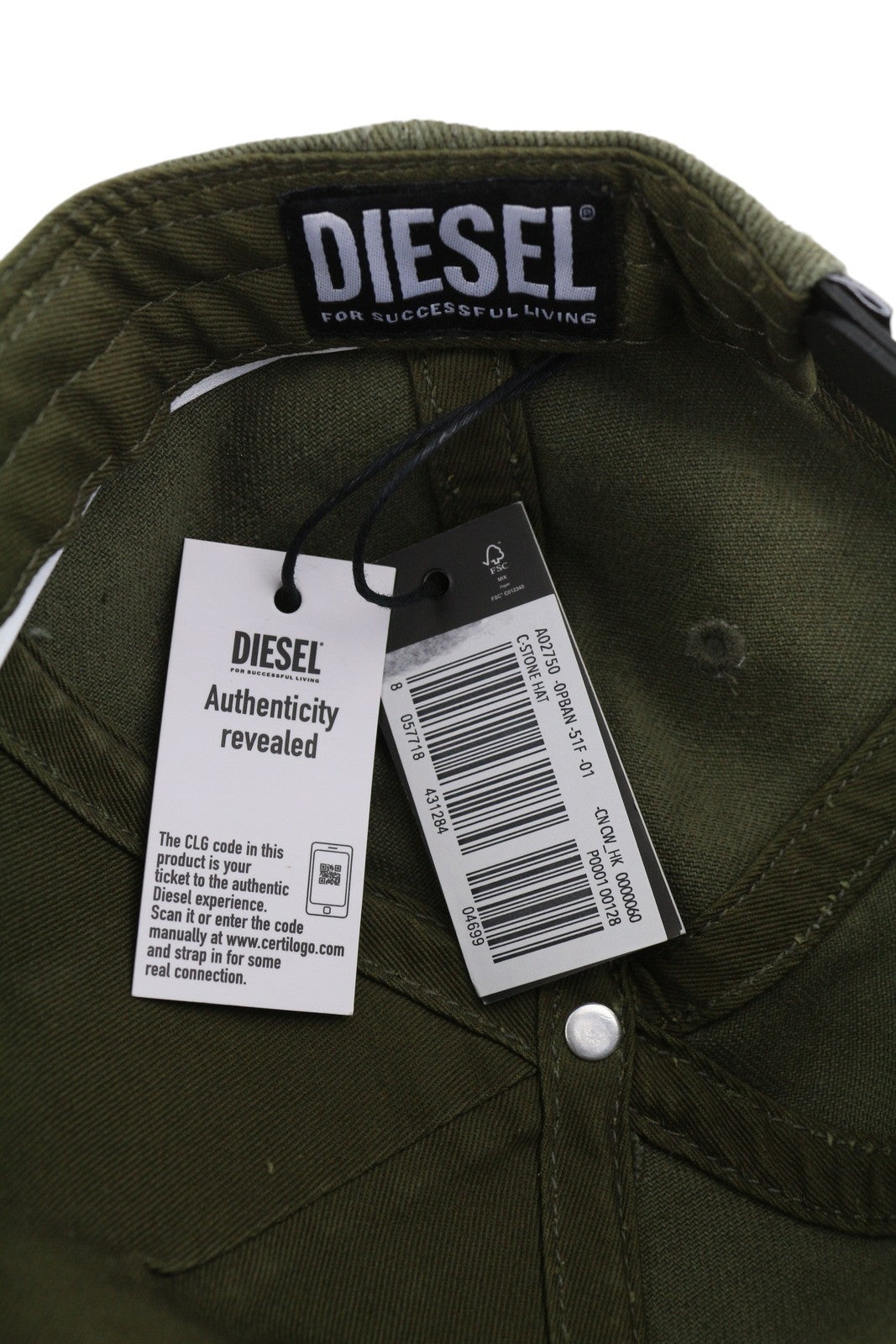 DIESEL C-Stone Men's Cap One Size Baseball D-Rill Usion Green Cotton Logo