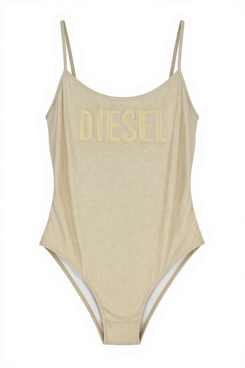DIESEL Bfsw-Gretel Women's Swimsuit S One-Piece Glitter Stretch Beige RRP110