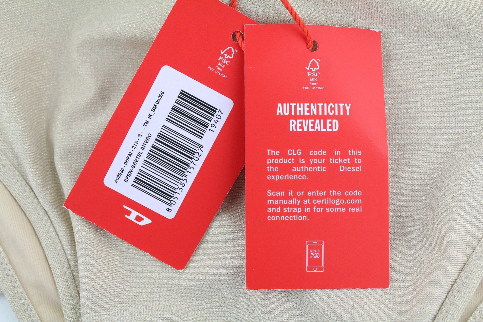 DIESEL Bfsw-Gretel Women's Swimsuit S One-Piece Glitter Stretch Beige RRP110