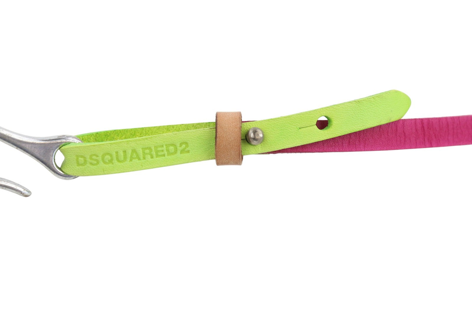 DSQUARED2 Unisex Chain OS Leather Colourful Press Stud Silver Tone Details