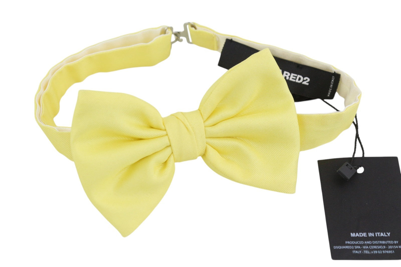 DSQUARED2 Men Bow Tie OS Silk Light Yellow Butterfly Self-Tie Formal Logo
