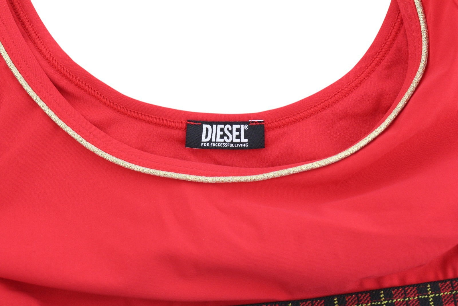 DIESEL Ufsb-Lizzys Women's Bra S Red Tartan Sleeveless Logo Round Neck Top