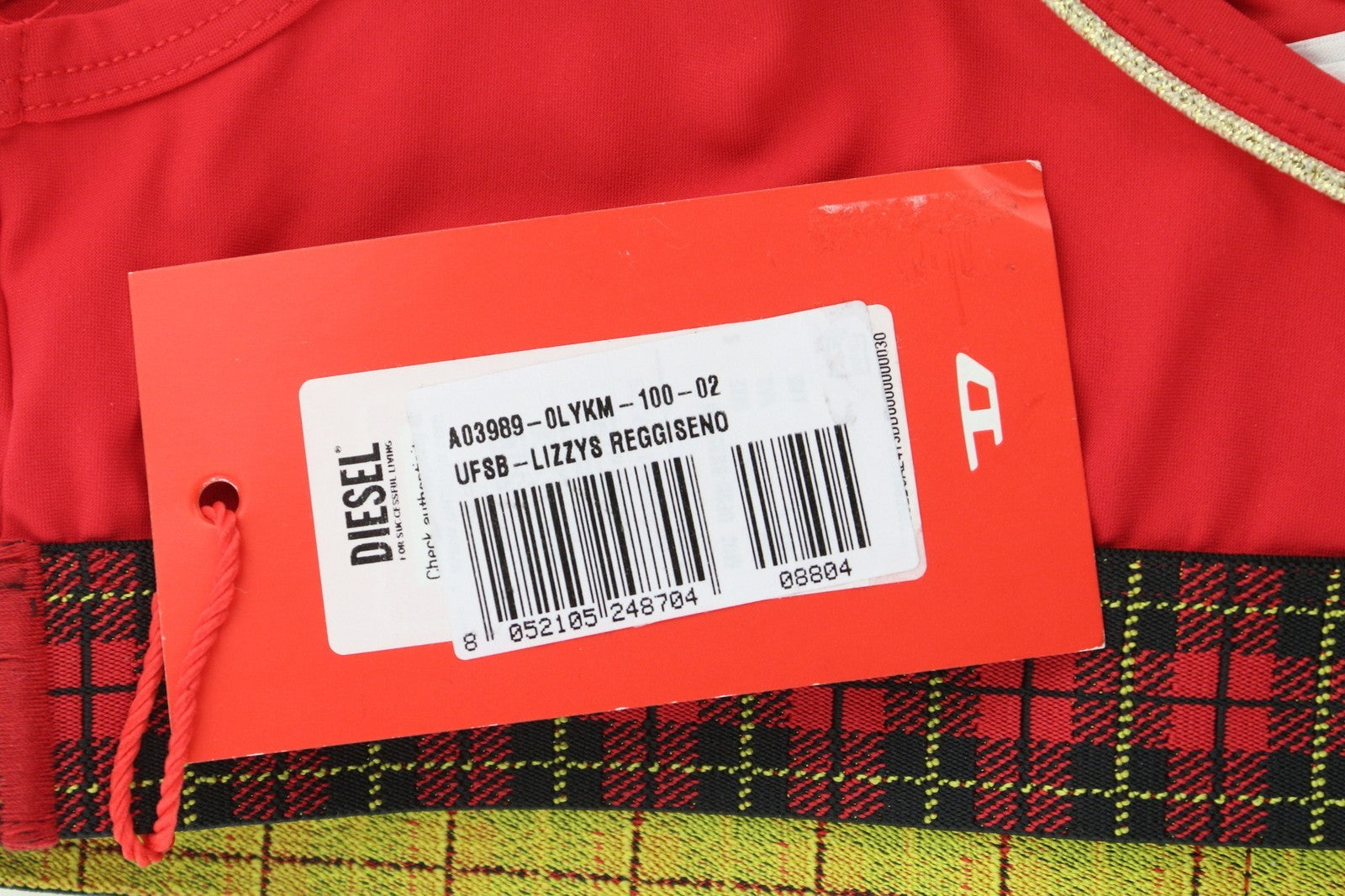 DIESEL Ufsb-Lizzys Women's Bra S Red Tartan Sleeveless Logo Round Neck Top