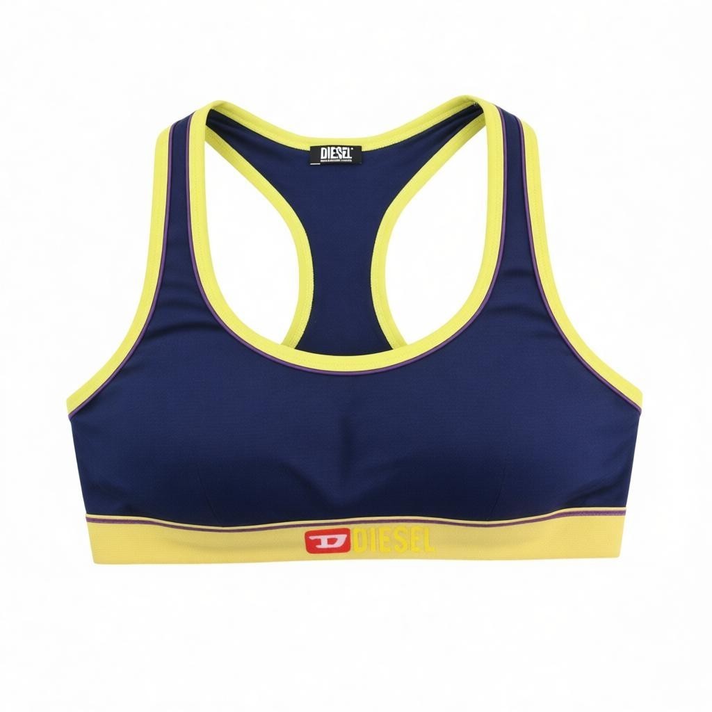 DIESEL Ufsb-Mileys Women's Sports Bra S Blue Stretchy Logo Sleeveless Active