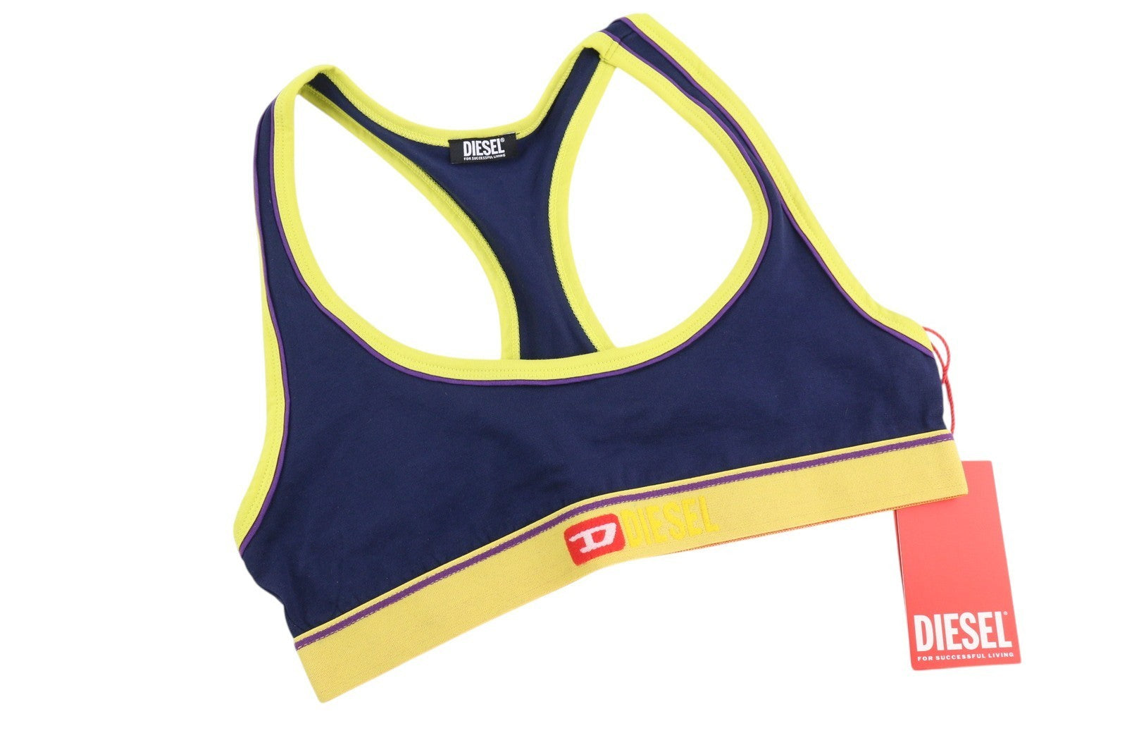 DIESEL Ufsb-Mileys Women's Sports Bra S Blue Stretchy Logo Sleeveless Active