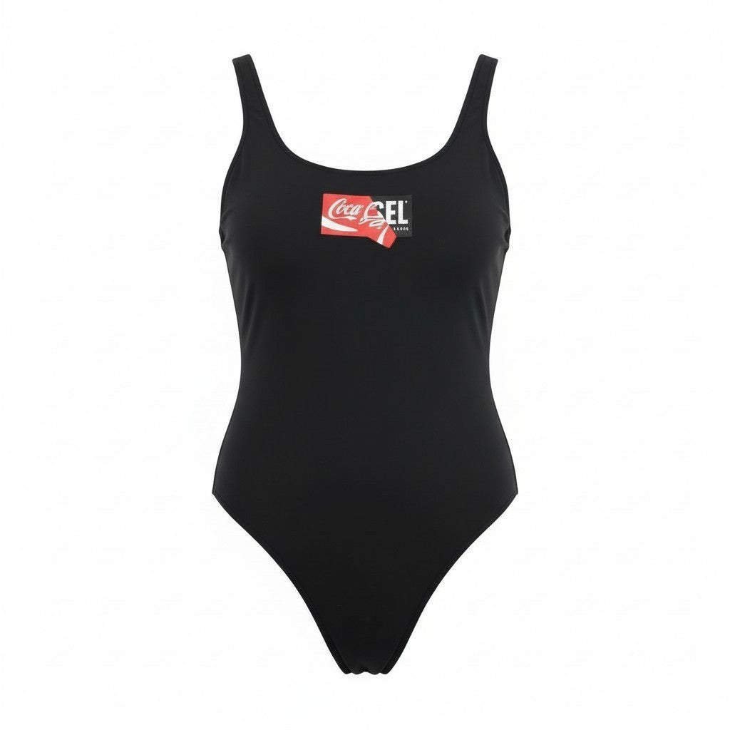 DIESEL X Coca-Cola CC-Flamnew-Cola Women Swimsuit XS Black Stretch One-Piece
