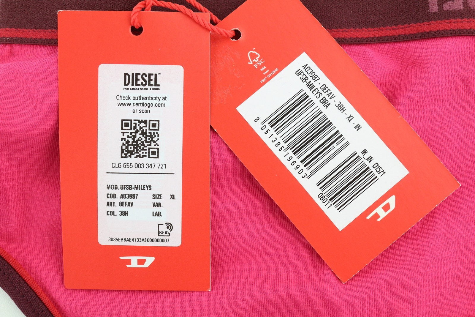 DIESEL Ufsb-Mileys Women's Sports Bra XL Pink Stretchy Logo Round Neck Top