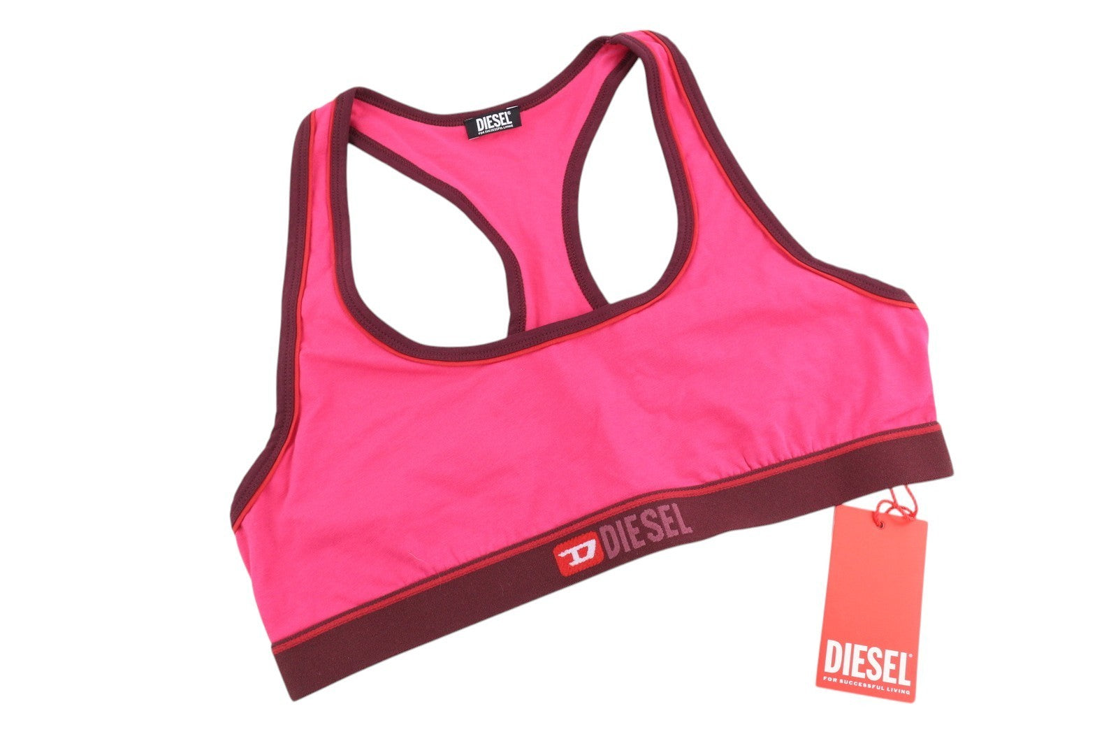 DIESEL Ufsb-Mileys Women's Sports Bra XL Pink Stretchy Logo Round Neck Top