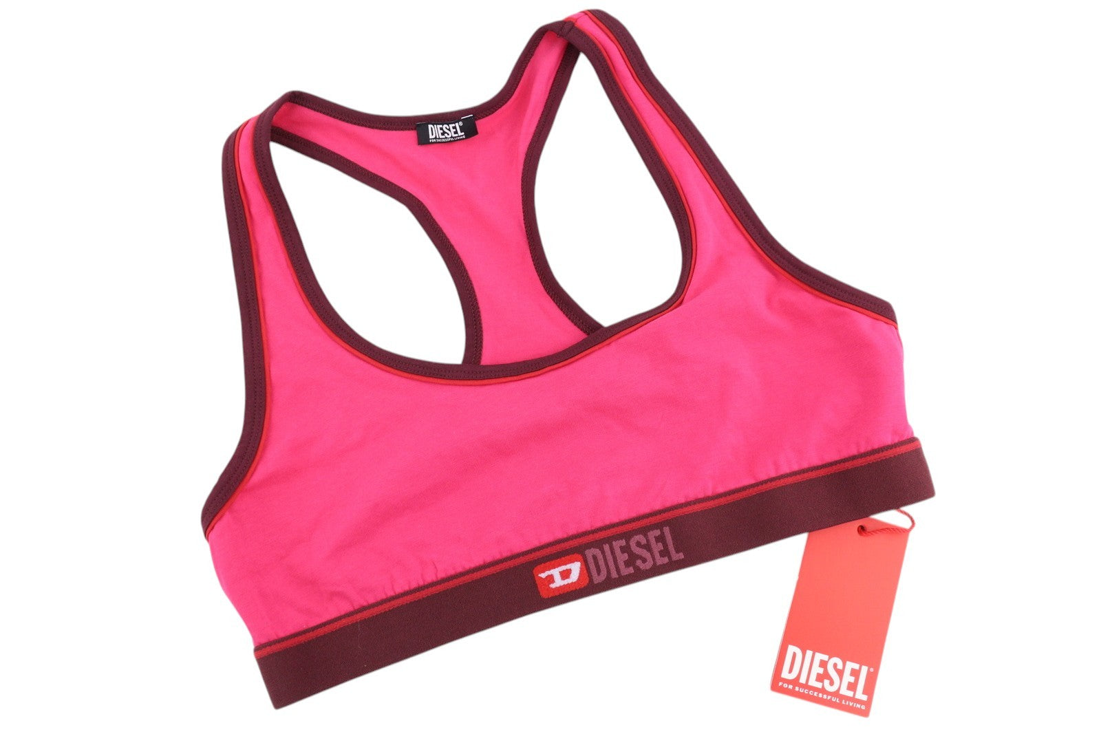 DIESEL Ufsb-Mileys Women's Sports Bra L Pink Stretchy Logo Activewear Top