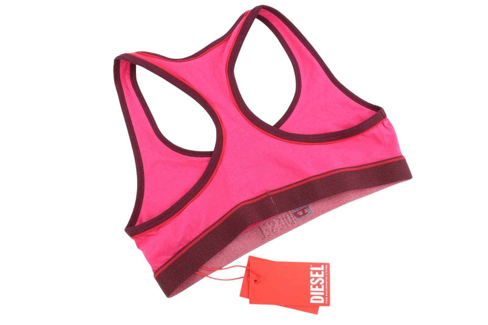 DIESEL Ufsb-Mileys Women's Sports Bra L Pink Stretchy Logo Activewear Top