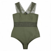 DIESEL Ufby-Bodymesh UW Women's Bodysuit S Khaki V-Neck Stretch Light Layer