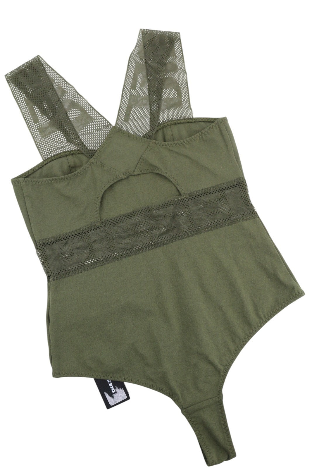 DIESEL Ufby-Bodymesh UW Women's Bodysuit S Khaki V-Neck Stretch Light Layer