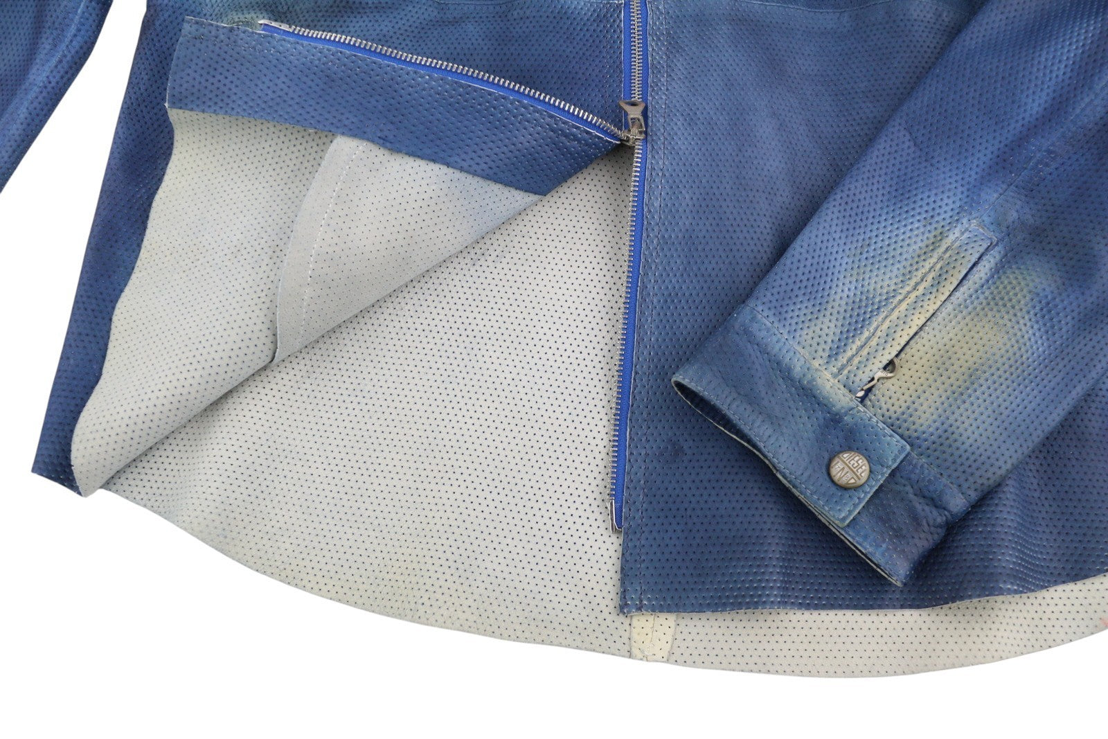 DIESEL L-Clime Men's Jacket 52 Washed Blue Sheepskin Leather Lightwear RRP750