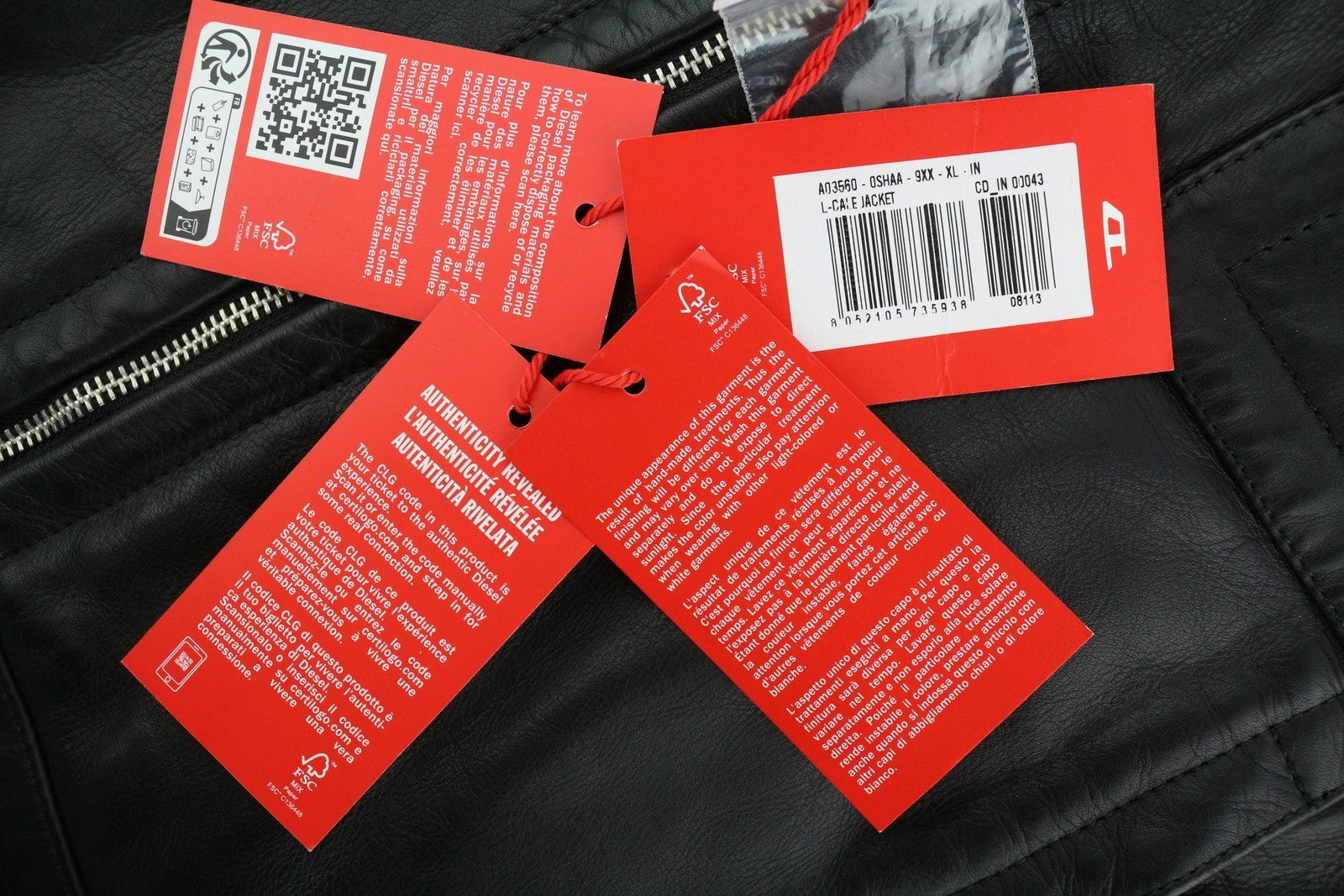 DIESEL L-Cale Men's Jacket XL Black Cowhide Leather Polo Neck Zip Jacket RRP650